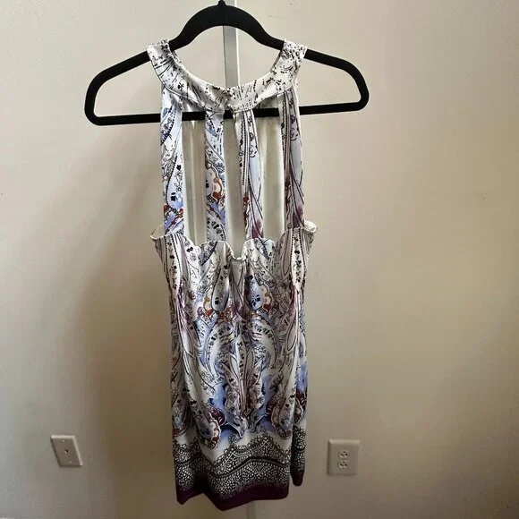 White House Black Market White Blue Purple Paisley Jewel Halter Dress Sz M - Picture 6 of 10